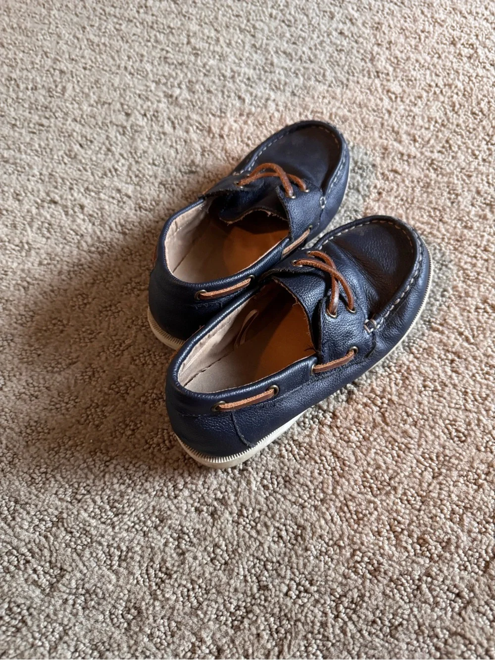 Janie and Jack Boys Navy Dress Boat Shoes with Brown Laces Size 13 Boys